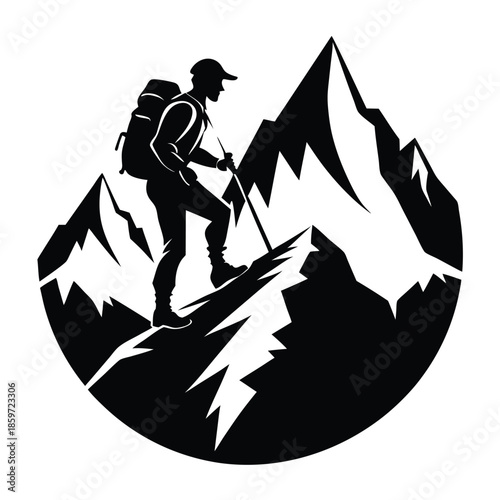 mountain climber line art silhouette vector illustration