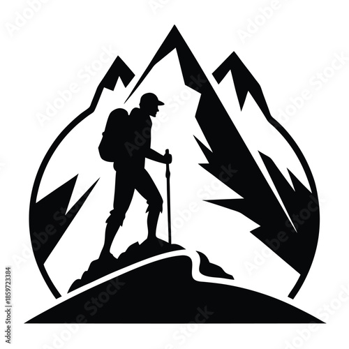 mountain climber line art silhouette vector illustration