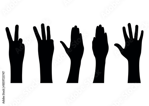 Row of hands reaching up in the air Silhouette. Hand vector silhouette. detailed hand gestures. Ideal arm. hands for illustrations, logos. icons. High quality graphics showcasing human interaction