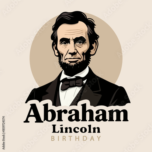 Abraham Lincoln Birthday Portrait, vector art illustration.