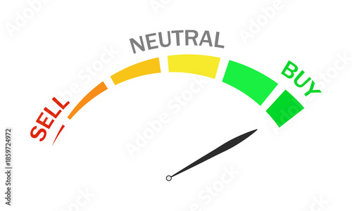 Buy sell arrow investment semicircular indicator, vector art illustration.