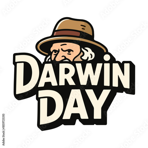 Darwin day typography, vector art illustration.
