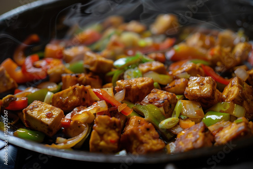 Stir-fried tofu and vegetables in a flavorful sauce, perfect for a healthy and delicious vegetarian meal.