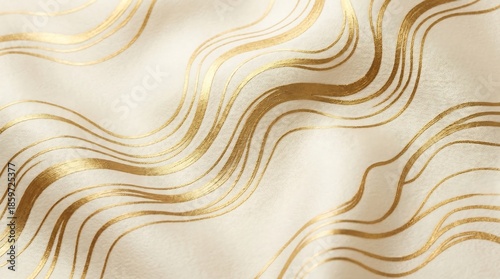 Cream fabric with wavy gold metallic lines wavy lines