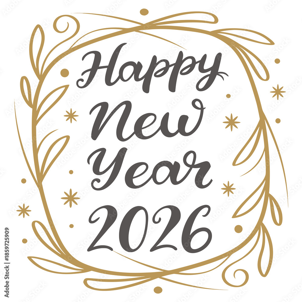 Obraz premium Happy New Year 2026 Celebration with Hand Drawn City Skyline and Fireworks Illustration
