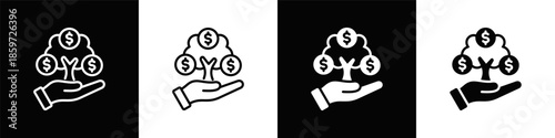 Return On Investment  Icon Set White And Black Background Style