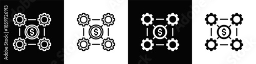 Business Integration  Icon Set White And Black Background Style