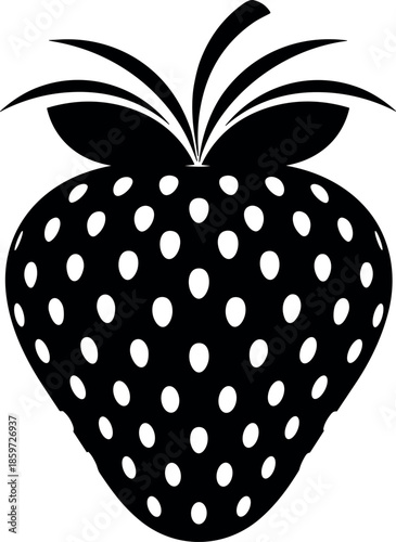 Black and white strawberry vector icon isolated on white background, fruit silhouette stencil illustration for organic food logo and design
