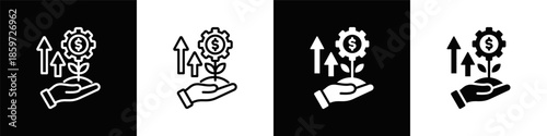 Investment  Icon Set White And Black Background Style
