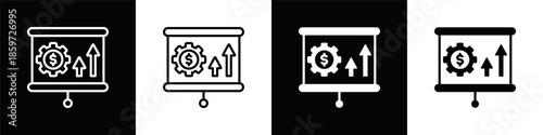 Business Plan  Icon Set White And Black Background Style