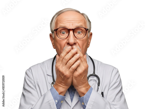 Doctor shocked isolated on transparent background