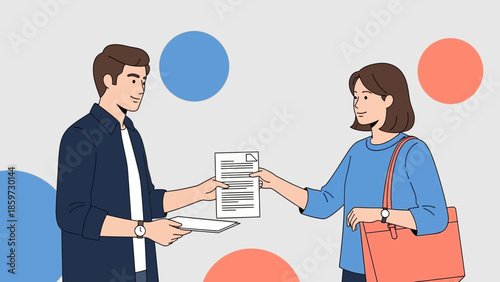 Professional Exchange of Documents Between Business Colleagues in a Modern Office Setting