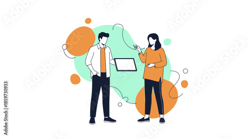 Modern illustration of a healthcare professional discussing patient care with a colleague during a