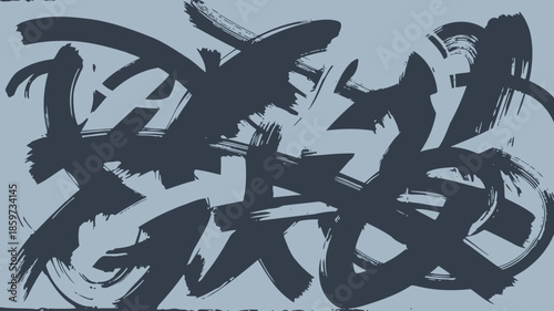 Dynamic abstract art with black, white, and gray swirling brushstrokes