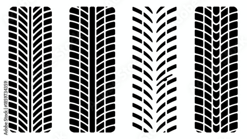 Four different tire tread patterns on white background