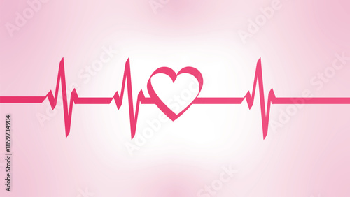 Pink heartbeat line with heart symbol on gradient background