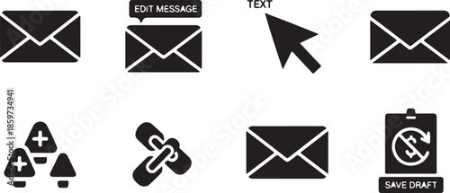Collection of email and communication icons in black and white