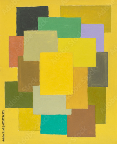 abstract pattern of multicolored yellow, orange, and green rectangles