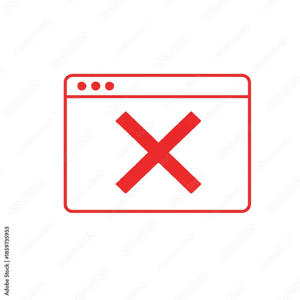 Obraz premium Browser Window Error Icon with X – Minimal Flat Outline Vector