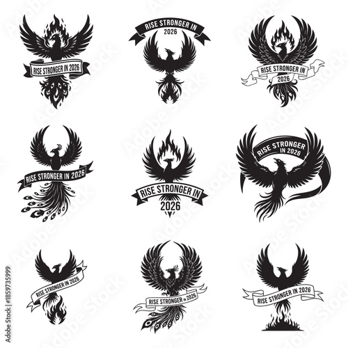 Rise Stronger Inscription Phoenix Illustration Sharp Detailed Feathers