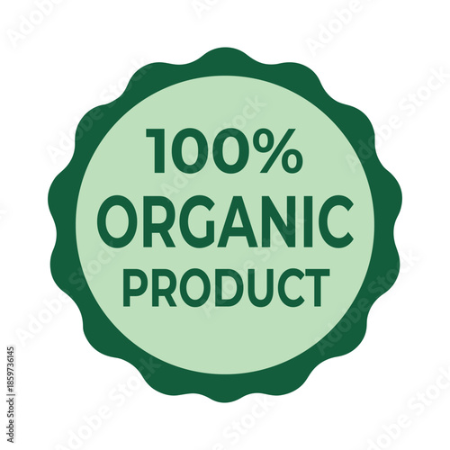 100% Organic Product Seal Badge Minimal Green Eco Label Vector.