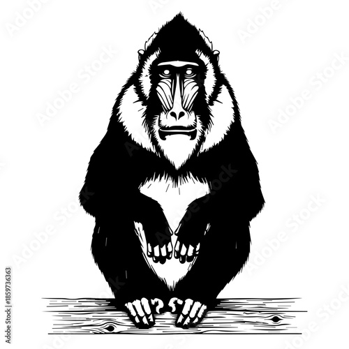 Thoughtful mandrill sitting