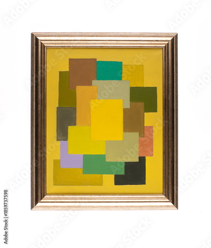 Abstract pattern of multicolored yellow, orange, and green rectangles in a frame