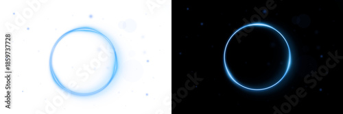 Luminous blue circle portal effect on contrasting white and black backgrounds isolated on transparent background