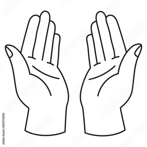 Simple line drawing depicts two open human hands facing each other