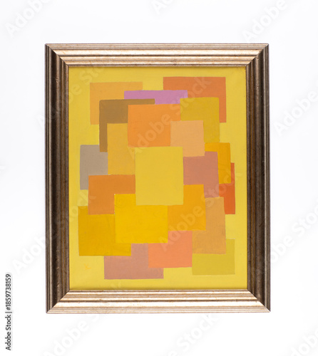 abstract pattern of multicolored yellow and orange rectangles in a frame