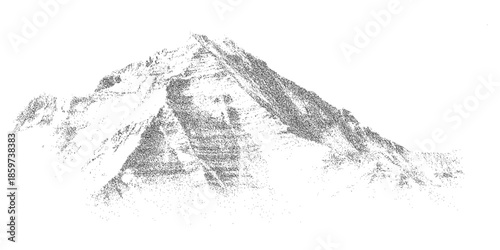 Grain dune landscape, layered stipple mountains with soft haze bands, monochrome dust texture background and clean negative space, vector illustration