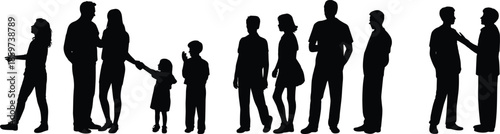 Silhouettes of diverse individuals standing in a row, representing human interaction, posture variation, and social connection in minimalist design.