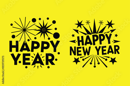 Happy New Year Greeting Typography Illustration, Festive Happy New Year Typography Banner, Minimal Happy New Year Typography Design