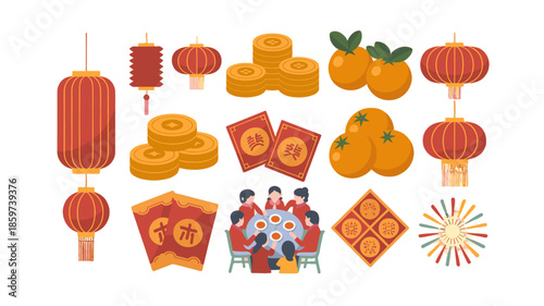 A collection of festive and cultural objects associated with a specific event.