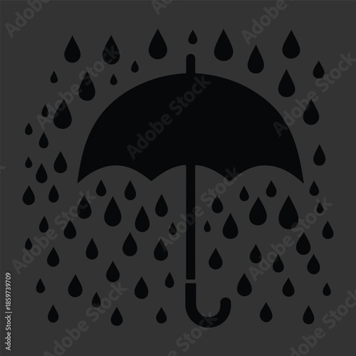 Umbrella and rain line icon. Keep dry liner icon flat illustration on grey background