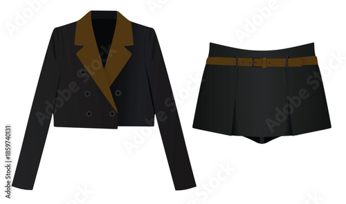 Black woman suit and shorts. vector illustration