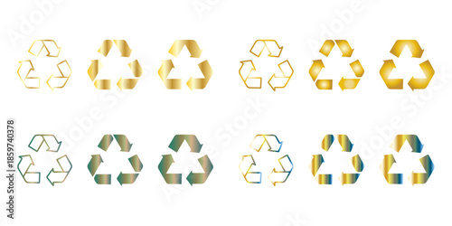 Golden and Gradient Metallic Recycle Symbols Set