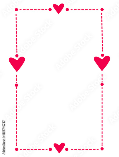 Heartshaped border design with red hearts and dots on transparent background