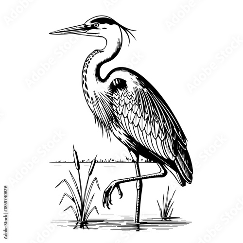 Elegant heron in wetland