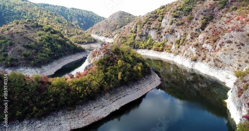 Aerial view of Uvac River meanders and canyon, Serbia