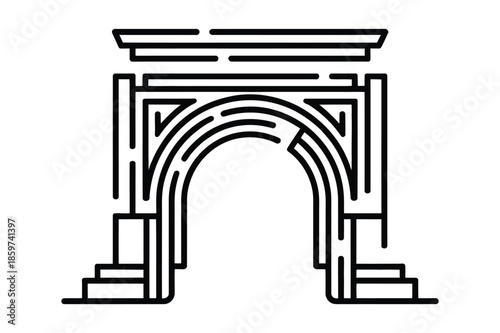 Famous Historic Triumphal Arch Line Art Illustration
