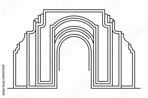 Stepped Archway Portal Architectural Line Art Drawing