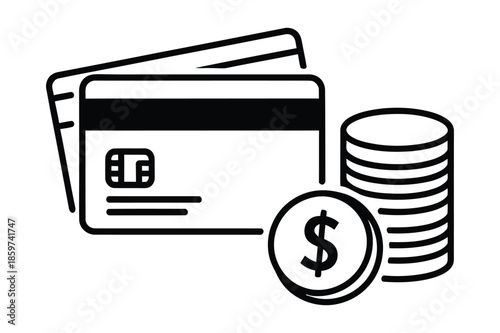 Financial Payment Icon Set with Credit Cards and Coins