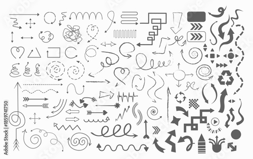 A versatile set of vector arrow illustrations in various styles and directions, perfect for sketchbooks, design layouts, UI elements, infographics, and creative projects.