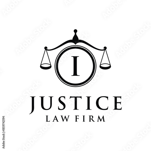 Initial letter I justice law firm logo design, attorney scale of justice legal graphic icon vector template