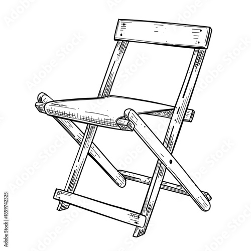 Folding chair vector line art hand drawn illustration