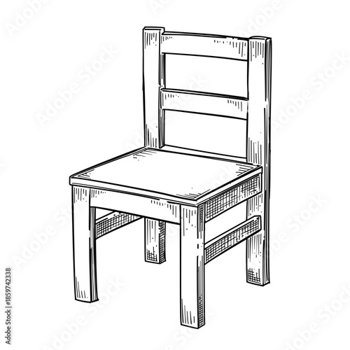 Wooden chair vector line art hand drawn illustration