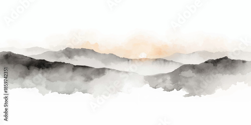 A beautiful summer day features fluffy white cumulus clouds over blue mountains and a bright sky, creating a natural cloudscape texture in the light atmosphere