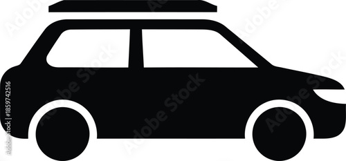 Vector Illustration of SUV with Roof Rack Icon: Modern Car Travel, Black Silhouette Vector