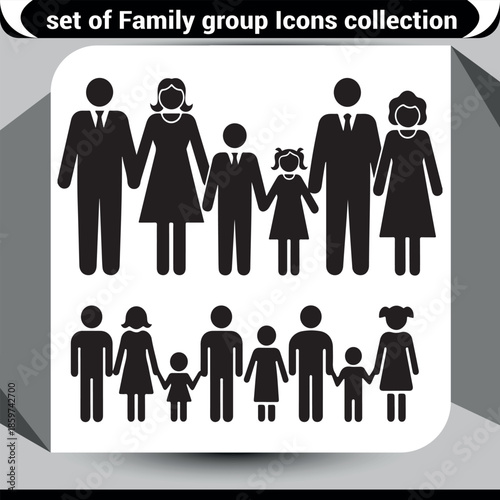 Set of diverse family group icons collection showcasing various household compositions